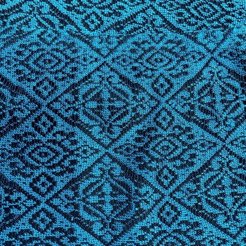 Vintage Turquoise blue lace over black long fringed pull on skirt with sheen - Picture 3 of 6